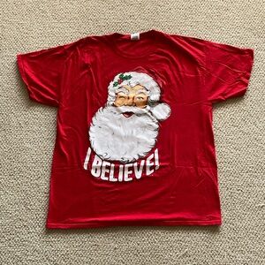 Christmas I Believe! Santa Claus Bright Red Unisex T-Shirt Size XL Holiday Top